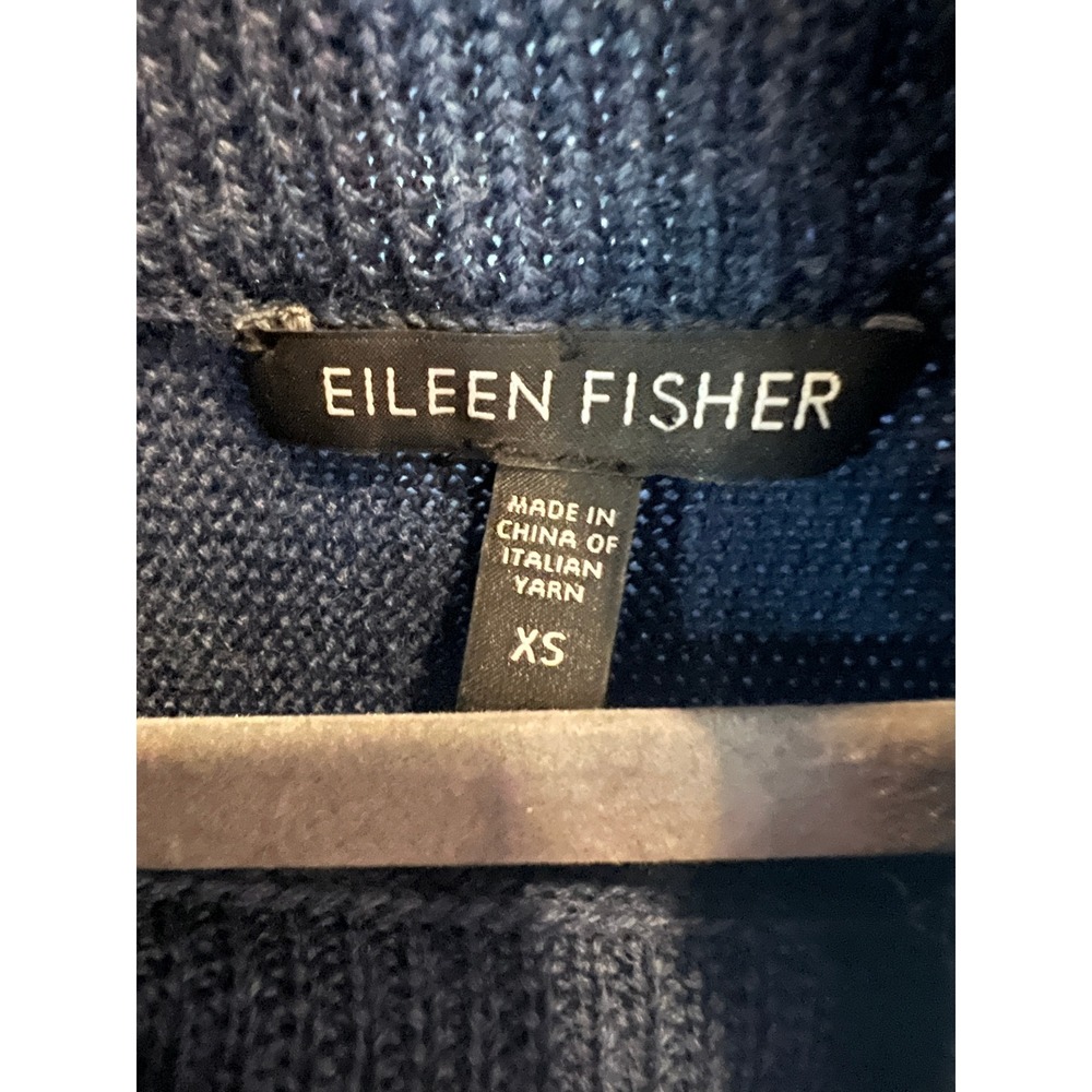 Eileen Fisher Italian Merino Wool Chic Turtleneck Oversized Sweater Navy Blue XS - Picture 3 of 10